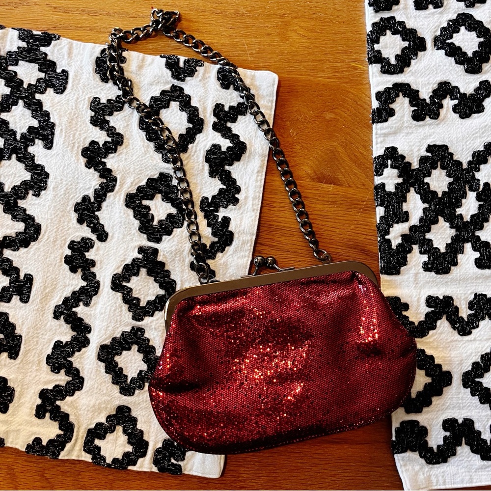 Express Red Sequin Mini Chain Bag Purse